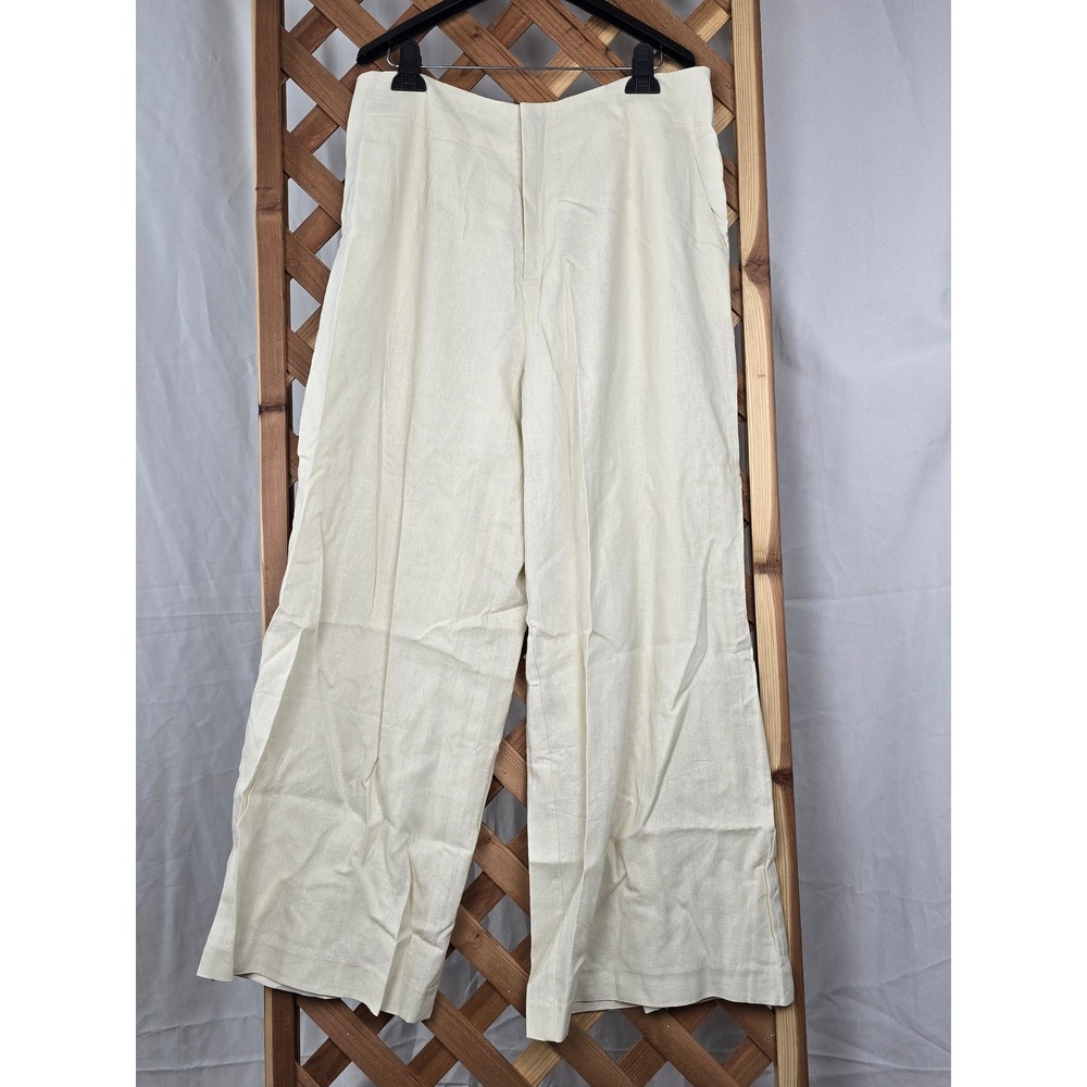 City Chic Vivien Pants Women Size 14 Cream Linen Blend Wide Leg - NEW